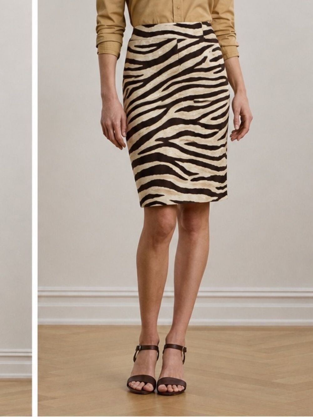 LAUREN Ralph Lauren Zebra-Print Linen-Cotton Pencil Skirt Size 12